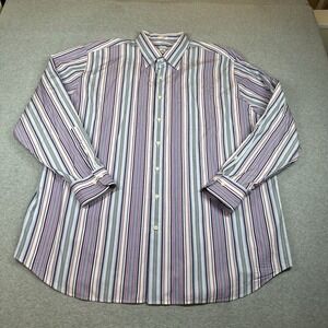 Peter Millar Shirt Mens 2XL Multicolor Striped Hidden Button‎ Down Long Sleeve